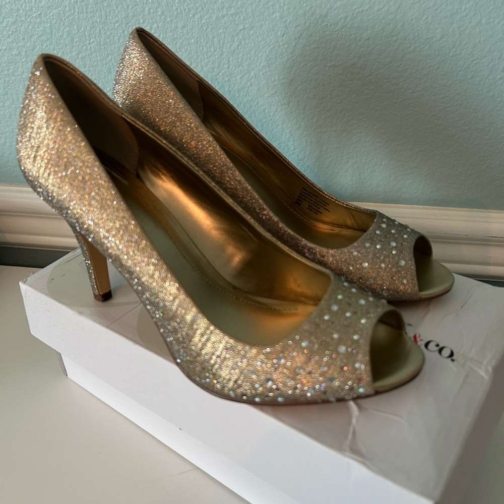 Style & Co. Glittering Gold Peep-Toe Heels
